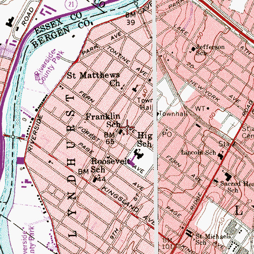 Topographic Map of Franklin Elementary School, NJ