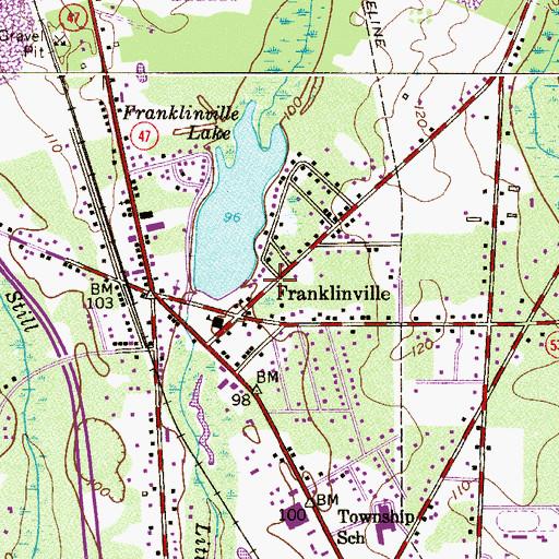 Topographic Map of Franklinville, NJ