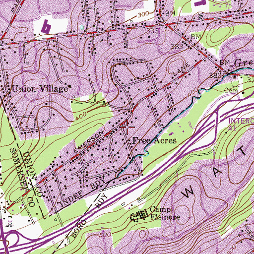 Topographic Map of Free Acres, NJ