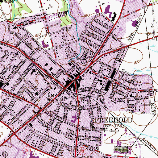 Topographic Map of Freehold, NJ
