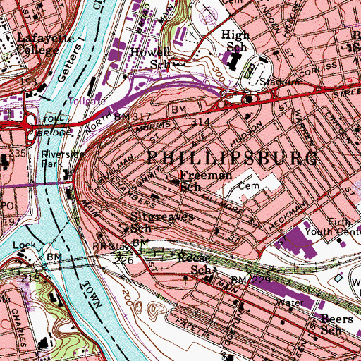 Topographic Map of Freeman Elementary School, NJ