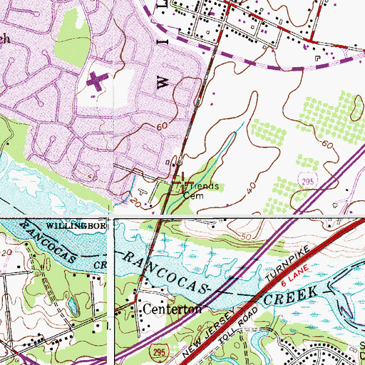 Topographic Map of Rancocas Quaker Burying Ground, NJ