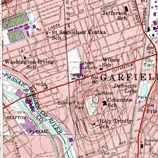 Topographic Map of Garfield, NJ