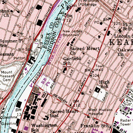 Topographic Map of Garfield Elementary School, NJ