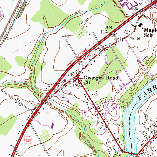 Topographic Map of Georges Road Baptist Church, NJ