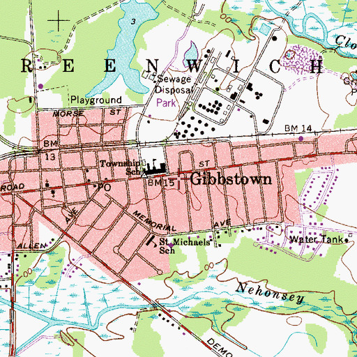 Topographic Map of Gibbstown, NJ