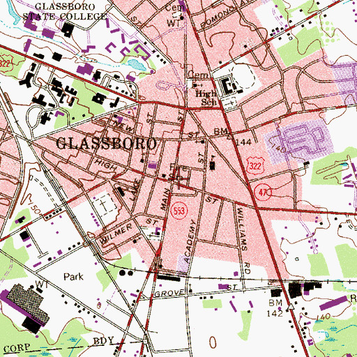 Topographic Map of Glassboro, NJ