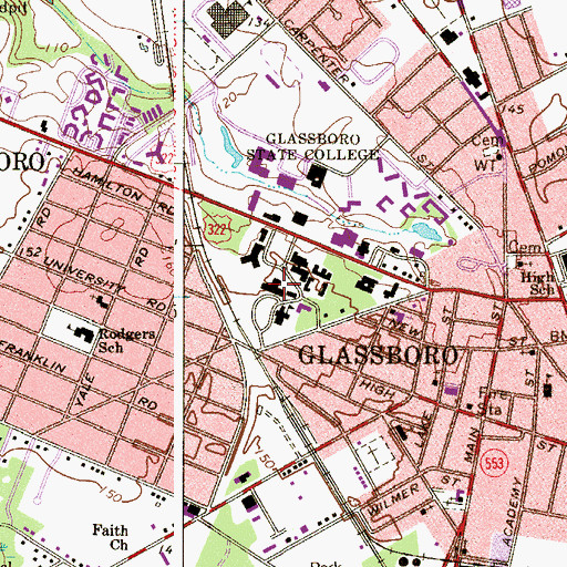 Topographic Map of Rowan University, NJ
