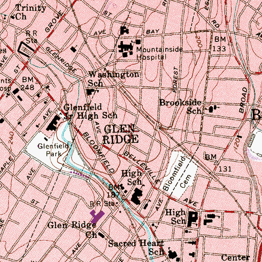 Topographic Map of Glen Ridge, NJ