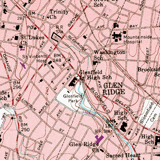 Topographic Map of Glenfield Middle School, NJ