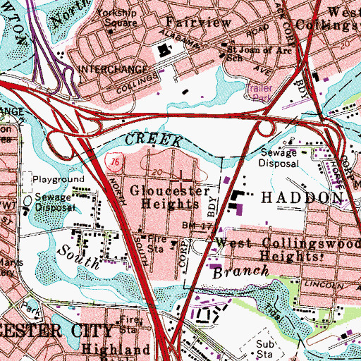 Topographic Map of Gloucester Heights, NJ