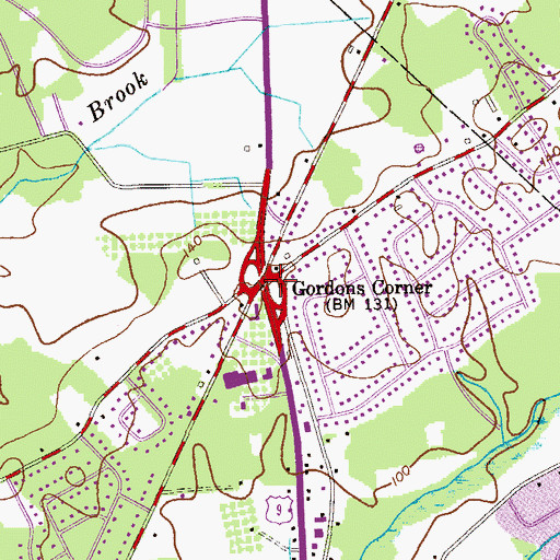 Topographic Map of Gordons Corner, NJ