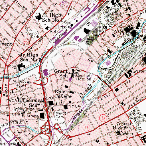Topographic Map of Grant Elementary School, NJ