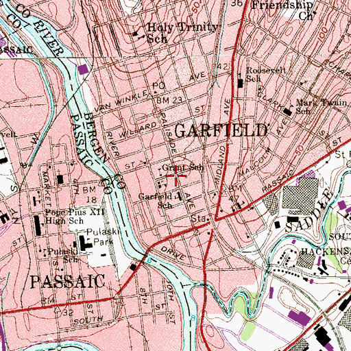 Topographic Map of Grant School, NJ