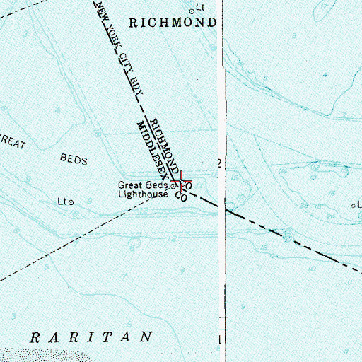 Topographic Map of Great Beds Lighthouse, NJ