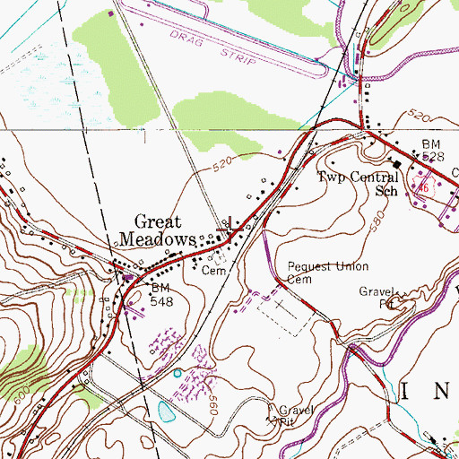 Topographic Map of Great Meadows, NJ