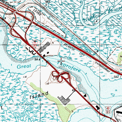 Topographic Map of Great Thorofare, NJ