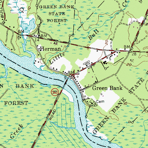 Topographic Map of Green Bank, NJ