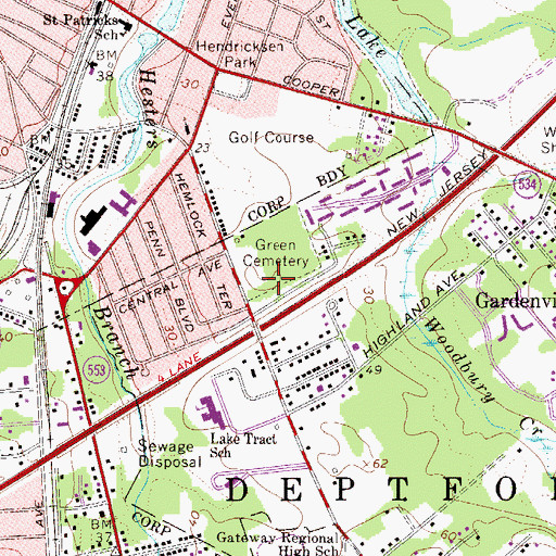 Topographic Map of Green Cemetery, NJ