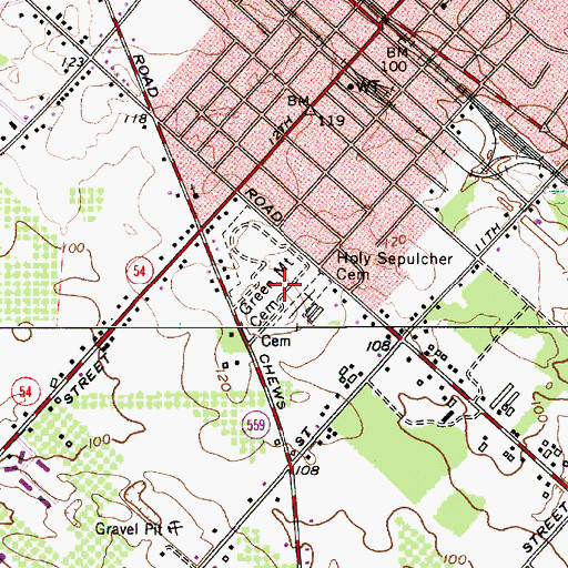 Topographic Map of Greenmount Cemetery, NJ