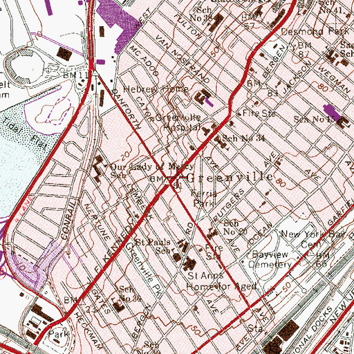 Topographic Map of Greenville, NJ