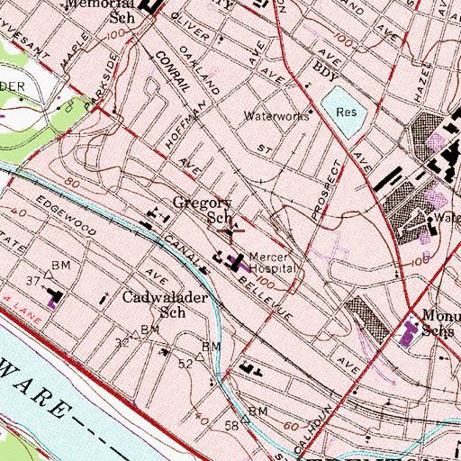 Topographic Map of Benjamin C Gregory Elementary School, NJ