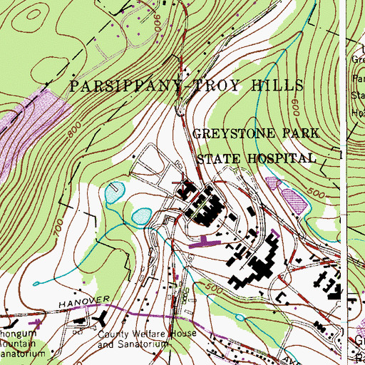 Topographic Map of Greystone Park Psychiatric Hospital, NJ