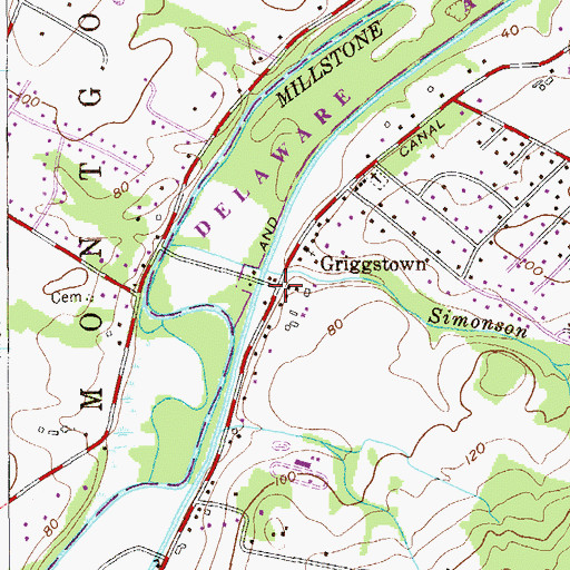 Topographic Map of Griggstown, NJ