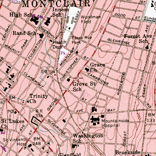 Topographic Map of Grove Street School, NJ
