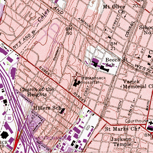 Topographic Map of Hackensack University Medical Center, NJ