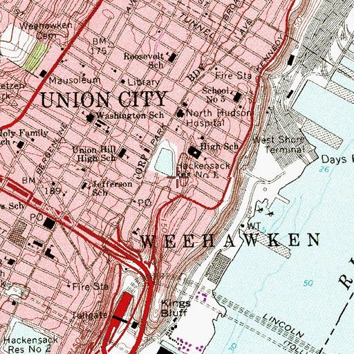 Topographic Map of Hackensack Reservoir Number One, NJ