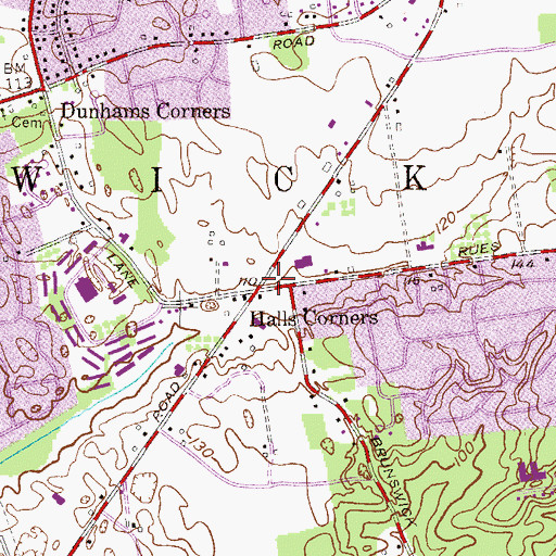 Topographic Map of Halls Corners, NJ