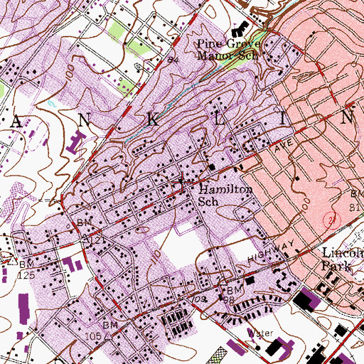 Topographic Map of Hamilton School, NJ