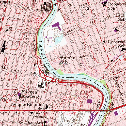 Topographic Map of Hamlin School, NJ