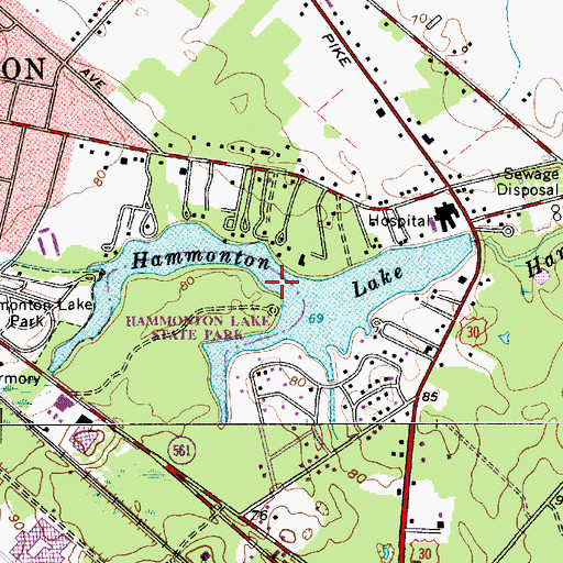 Topographic Map of Hammonton Lake, NJ