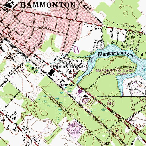 Topographic Map of Hammonton Lake Park, NJ