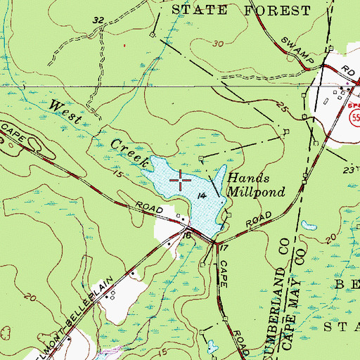 Topographic Map of Hands Mill Pond, NJ