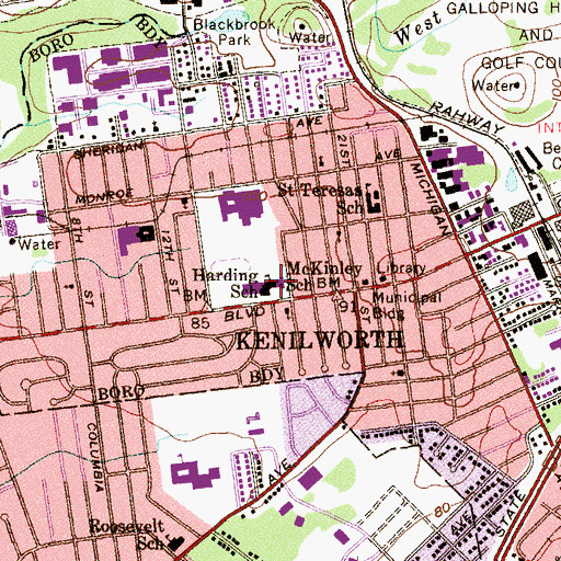 Topographic Map of Harding Elementary School, NJ