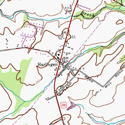 Topographic Map of Harlingen, NJ