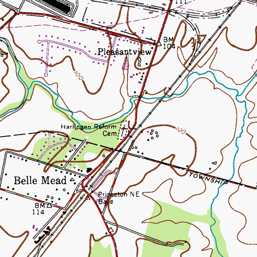 Topographic Map of Harlingen Reformed Cemetery, NJ
