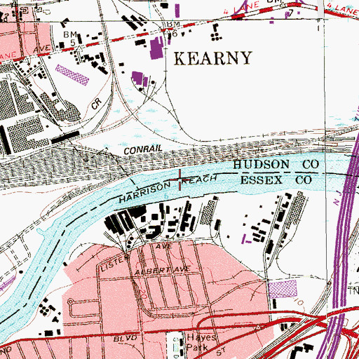 Topographic Map of Harrison Reach, NJ