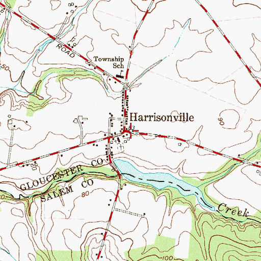 Topographic Map of Harrisonville, NJ