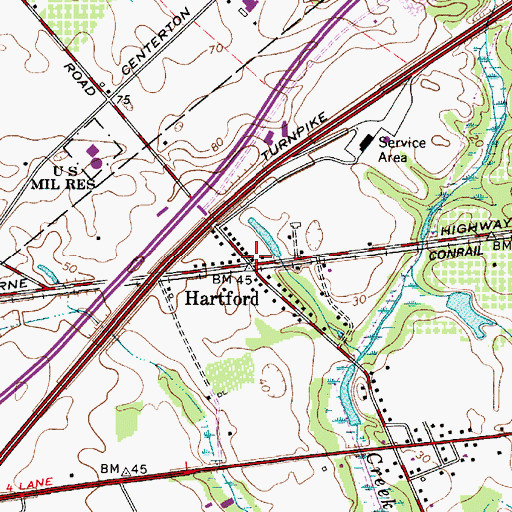 Topographic Map of Hartford, NJ