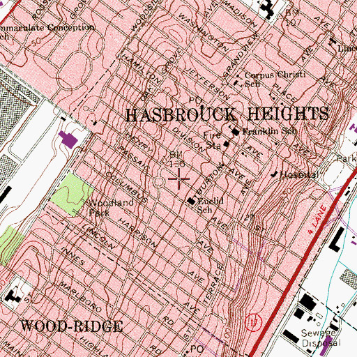 Topographic Map of Hasbrouck Heights, NJ