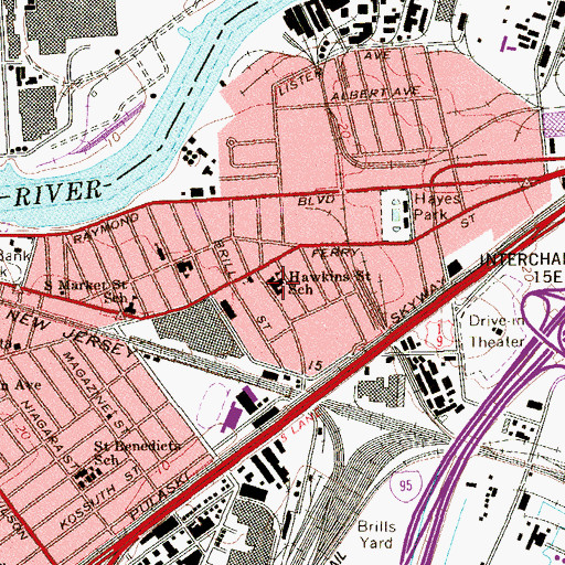 Topographic Map of Hawkins Street Elementary School, NJ