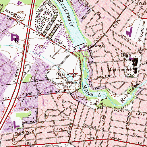 Topographic Map of Hazelwood Cemetery, NJ