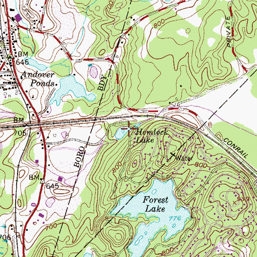 Topographic Map of Hemlock Lake, NJ