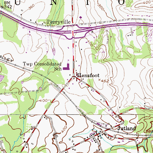 Topographic Map of Hensfoot, NJ