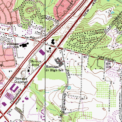 Topographic Map of Heritage Junior High School, NJ