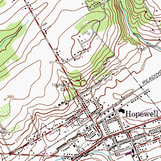 Topographic Map of Highland Cemetery, NJ